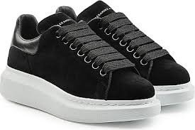Black And White Alexander Mcqueen Sneakers Alexander Mcqueen Shoes A Chunky Platform Sole Adds Stylish Depth To These Plush Black Velvet Sneakers From Velvet Sneakers Sneakers Cute Sneakers For Women
