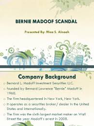 The madoff investment scandal was a major case of stock and securities fraud discovered in late 2008. Bernie Madoff Case Bernard Madoff Investing