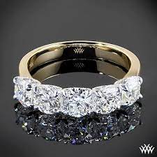 This Dazzling Custom 5 Stone U Prong Diamond Wedding Ring Is Set In 18k Yellow Gold With Palladium He Diamond Wedding Bands Diamond Wedding Rings Wedding Rings