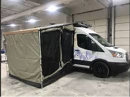 Outdoor Sleeping Quarters And Chill Space With Vandoit S Canopy Tent Bugscreen Vanlife Campervan Adventurevan Ford Transit Camper Ford Transit Van Tent