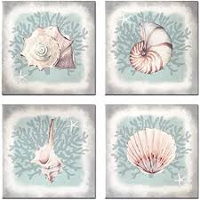 You might also like this photos or back to make nautical wall with seashell wall decor. Amazon Com Paimuni Seashell Wall Decor 4 Pieces Modern Ocean Beach Picture Conch Shell Painting Print On Canvas For Bathroom Kitchen Decoration Coastal Wall Art Ready To Hang 12x12 Inches Posters Prints