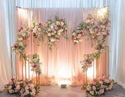 Wedding Decoration On Instagram Akad Nikah Dwinoviaandeni02 And Khairi Wedding Backdrop Decorations Wedding Backdrop Lights Wedding Background Decoration