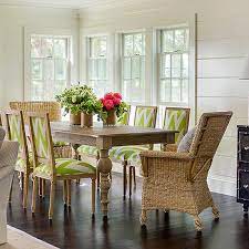 You can choose your stain and fabric for your cushions from the many options shown. Wicker Host Dining Chairs Design Ideas