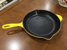 Le Creuset Cast Iron Skillet Color Dijon Yellow Size Diameter Is About 10 5 Condition Gently Used Makes Cast Iron Le Creuset Cookware Le Creuset Cast Iron