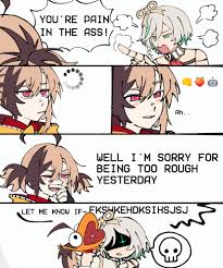 cecilia immergreen, gigi murin, hololive, hololive english, muppets, green  highlights, highres, 2girls, ahoge, asphyxiation, blush, brown hair,  bulging eyes, dabeaver72824, doll joints, emoji, english text, fraggle  rock, glint, green eyes, implied fisting,