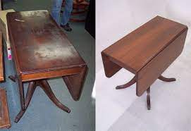 Before After Left Mahogany Drop Leaf Table Damaged By Soot And Water Right The Table Has Been Strippe Refinishing Furniture Furniture Staining Furniture