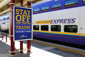 A Fun Poster Campaign For Translink S West Coast Express Commuter Train Stay Of The Tracks Customer Engagement Train Commuter Train