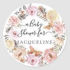Boho Butterfly Blush Floral Wreath Watercolor Baby Classic Round Sticker Zazzle Com Floral Wreath Watercolor Wreath Watercolor Floral Wreath