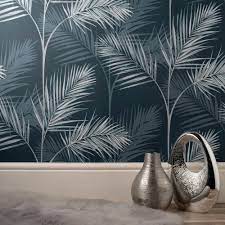 South Beach Navy Wallpaper Navy Wallpaper Feature Wall Wallpaper Palm Leaf Wallpaper