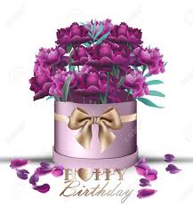 Send this beautiful birthday card to your near and dear ones wishing them on their. Happy Birthday Peony Flowers Bouquet Card Vector Vintage Gift Box Beautiful Floral Decor Ultra Violet Color Royalty Free Cliparts Vectors And Stock Illustration Image 101628985