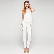 Ekru Yanlari Dikis Detayli Skinny Pantolon Fashion White Jeans Denim