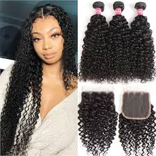 Hair material:100% unprocessed virgin brazilian human hair 3 bundles,collected from one young donor,long lasting. Wenyu Brazilian Curly Human Hair 3 Bundles With Closure Kinky Curly Bundles With Closure 4x4 Lace