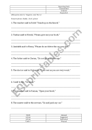 The worksheet provides a list of connectives children might want to use, as well as some imperative verbs like 'slice', 'open' and 'mix'. Reported Speech Imperative Sentence Sentence Its Ppt With Answers Is On Http Www Eslprintables Com Powerpoint Asp Id 73748 Thetop Esl Worksheet By Niharh