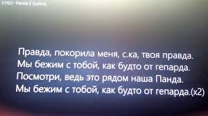 текст песни мы бежим с тобой как будто от гепарда Cygo Panda E Lyrics Youtube