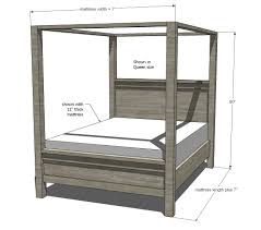 The standard queen size bed dimensions are 60 inches by 80 inches or 5 feet by 6 feet, 8 inches. Farmhouse Canopy Bed Frame All Sizes Ana White