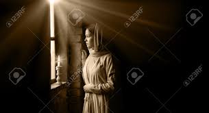 Lone Retro Rural Veil Cloth Jew Slave Maid Life Sad Poor Lady Face Look Cry  Plead Bible Jesus. Holy Cold Kid Child Think Ask Beg Old Biblical God  Christ Wait Even Flame