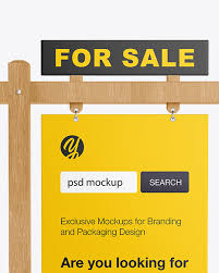 Wooden Real Estate Sign Mockup Front View In Outdoor Advertising Mockups On Yellow Images Object Mockups