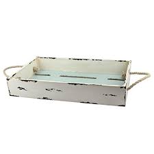 Enjoy beautiful nautical style with set of 3 hampton nesting trays. Stonebriar Rectangular Worn White Slotted Wood Serving Tray With Nautical Rope Handles Decorative Coastal Home Decor Accessories Centerpiece For Coffee Table Dining Table Or Any Table Top Buy Online In Aruba At