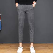 Men Pencil Pants 2020 Summer Stripe Plaid Pants Male Korean Fashion Capri Pants Slim Fit Pants Slacks Thin Aesthetic Plaid Pants Big Deal Deb30 Cicig