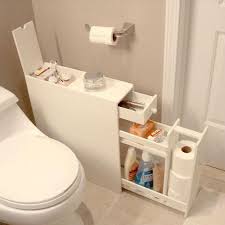 Space Saving Bathroom Floor Cabinet In White Wood Finish Space Saving Bathroom Bathroom Floor Cabinets Small Bathroom Storage
