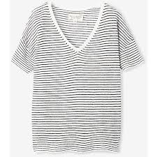 Black And White Striped Shirt Womens Nili Lotan Striped V Neck Tee 199 Liked On Polyvore Featuring Tops T Shirts Shirts White Str White Short Sleeve Shirt White Stripes Shirt Striped Shirt