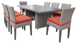 Monterey Rectangular Outdoor Patio Dining Table With 8 Armless Chairs Tangerine Babmar Am In 2020 Modern Outdoor Dining Sets Dining Table Chairs Modern Outdoor Dining