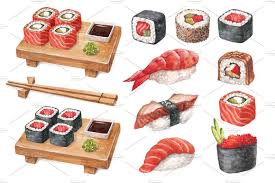 Watercolor Illustrations Of Sushi Sushi Art Sushi Drawing Watercolor Food