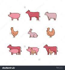 Farm Animal Outline Icon Set Pig Cow Lamb Chicken Turkey Rabbit Icon For Butcher Shop Vector Illustration Animal Outline Cow Icon Animal Icon