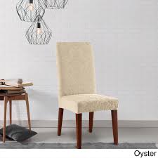 Fits most standard dining room chairs. Shorty Dining Room Chair Slipcover Mushroom Surefit Stretch Jacquard Damask Home Decor Home Urbytus Com