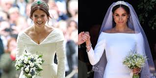 She isn't just the bride of prince harry, duke of sussex and sixth in line to the british throne; Princess Eugenie S Royal Wedding Dress Compared To Meghan Markle S Wedding Gown