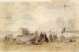 Sur La Plage Crinolines Et Barques 1867 Eugene Boudin Eugene Boudin Painting Boudin