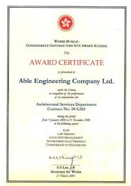 Awards Recognitions Able Engineering Holdings Limited Architectural Services Engineering Award Certificates