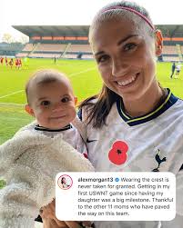 Alex Morgan recently made her USWNT debut as a mom and is thankful for all  the moms who paved the way for her and Charlie ❤️ (via Alex Morgan)