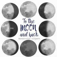 Moon Phases Watercolor Clip Art Hand Drawn Lunar Chart Yellow Moon