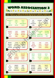 After comparing both game designs, the cohen kappa of associative lists in various configurations is computed in order to assess likeness and differences of obtaining gold standard data for word sense disambiguation is important but costly. Word Association 2 Esl Worksheet By Olgavillanua
