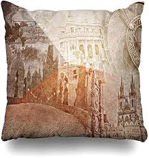 History of pillow in ancient china. Amazon Com Olivoyo Throw Pillow Cover Prague Czech Montage Prag On Vintage History Church Clock Europe Collage Design Monument Home Pillow Case Square Zipper Decor Pillowcase 18 18inch Home Kitchen