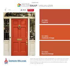 Urban industrial orange gray walls and a subdued ceiling come together with a burnt orange hue, giving this bedroom a modern yet casual urban feel. I Found These Colors With Colorsnap Visualizer For Iphone By Sherwin Williams Cayenne Sw 6881 O Painted Front Doors Exterior Door Colors Door Paint Colors