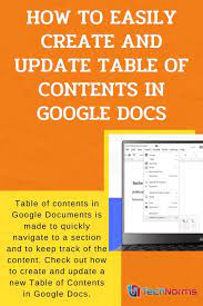 How To Easily Create And Update Table Of Contents In Google Docs Google Docs Table Of Contents Google Documents