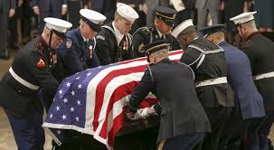 Bush is carried by a joint services military honor guard to a union pacific train. At George H W Bush S State Funeral Every Tribute Seems A Rebuke To Trump Macleans Ca