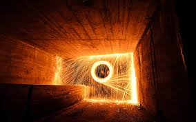 Steel Wool In The Tunnel Circles Fire Light Long Exposure Orange Perspective Hd Wallpaper Wallpaperbetter