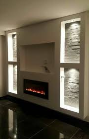 The Other Layout But With A Fireplace Under The Tv Like This And The Lights Inside The Shelving Tv Wand Wohnzimmer Kaminbau Wohnzimmer Tv Wand Ideen