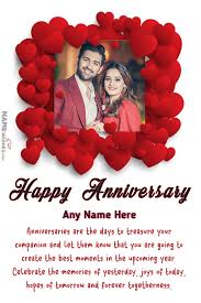 Write your name in anniversary greetings cards. Hearts Love Anniversary Photo Frame Wish With Name Edit Online