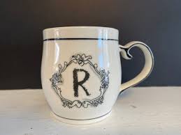 Katie Mandy Initial R 14oz Mug With Teal and White Polka Dots