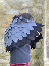 Grey Bird With Blue Black And White Wings Crow Wings Kids Bird Costume Raven Heron Pigeon Black Etsy Wings Costume Kids Wings Costume Capes For Kids