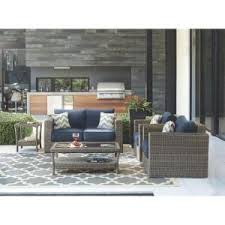 Hampton Bay Laurel Oaks 4 Piece Patio Conversation Set With Putty Cushions 505 0370 000 The Home Depot Gray Patio Furniture Patio Furniture Sets Deep Seating