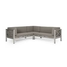 The new outdoor fabric impresses with a very unusual look and feel. Keenan Outdoor Modern 5 Seater Aluminum V Shaped Sectional Sofa Set Khaki Silver Dark Gray Walmart Com Walmart Com