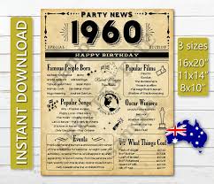50th Birthday Presents For Him Australia 60 Years Ago In 1960 Australia Flashback To 1960 Newspaper Etsy In 2020 60th Birthday Poster Birthday Poster Birthday Sign