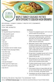 Maple Turkey Sausage Patties With Spaghetti Squash Hash Browns Lean Protein Meals Lean And Green Meals Lean Breakfasts