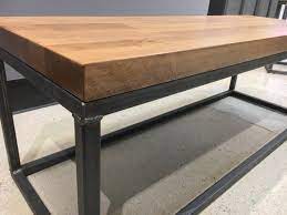 Butcher block coffee table end table with cold rolled sturdy steel (19 high, 20x40) $246.99. The Torkel Coffee Table Steel Legs Butcher Block Wood Top Modern Industrial Office Design Coffee Table Industrial Coffee Table Butcher Block Table