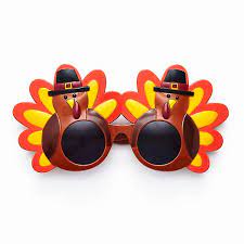 Thanksgiving turkey sunglasses look like a turkey wearing a pilgrim hat. Turkey Sunglasses Paper Source